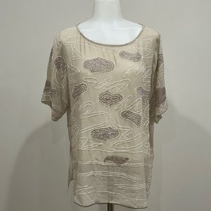 Burning Torch Neutral Embellished 3/4 Sleeve Top Sz L